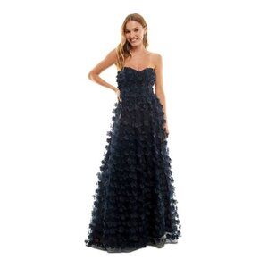 NWT CITY STUDIO Flower Petal Lined Lace-up Open Back Formal In Navy Size 3